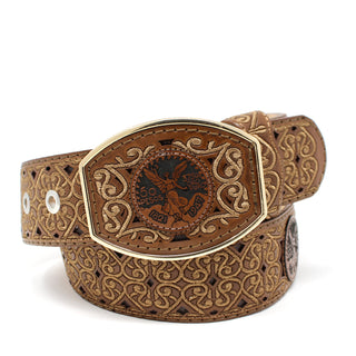 Laser Cut Centenario Belt w/ Embroidery - Honey