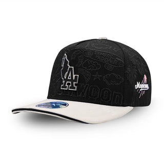 Side angle of LA X Mexicans Cap showing LA emblem and embroidered crown with "Mexicans" baseball design