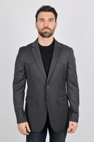Platini Men's Black Western Sport Coat w/ Elbow Patch - Charcoal