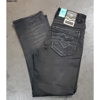 Platini men’s slim bootcut jeans in black with detailed triple-stitch design and embroidered back pockets, featuring a modern western look