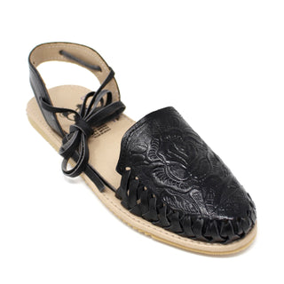 "Flor" Women's Lace-Up Huaraches- Black