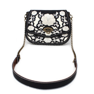Floral Stitched Cross Body Bag - Black