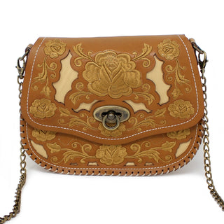 Floral Stitched Cross Body Bag - Honey