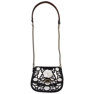 Floral Stitched Cross Body Bag - Black