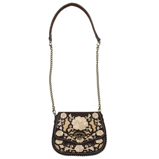 Floral Stitched Cross Body Bag - Brown