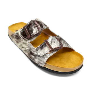 "Chloe" Women's Cow Hide Strapped Sandal - Black/White