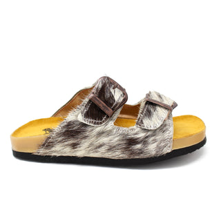 "Chloe" Women's Cow Hide Strapped Sandal - Black/White