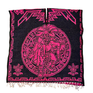 Mexican Poncho/Gabanes Aztec Warrior Design- Black & Pink