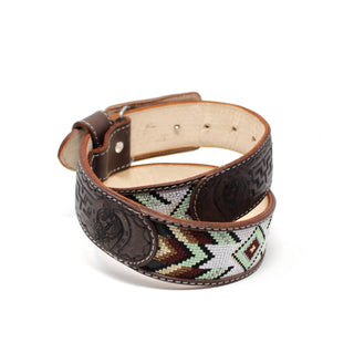 Laser Cut with Aztec Beaded Belt w/ Horse Buckle- Café