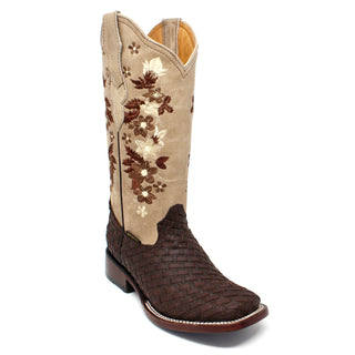 Mexcal Brown Petatillo Square Toe Cowgirl Boots