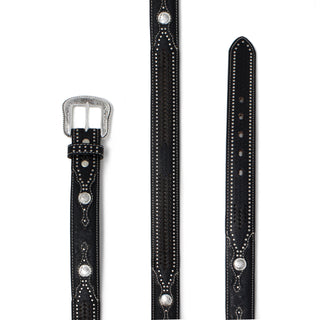 Men’s Black Ostrich Print Tooled Leather Western Belt with Silver Buckle