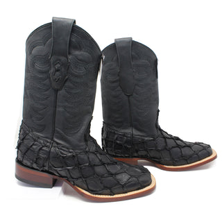 Los Altos Pirarucu Square Toe Cowboy Boot - Black