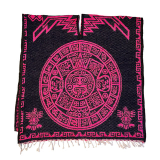 Mexican Poncho/Gabanes Aztec Warrior Design- Black & Pink