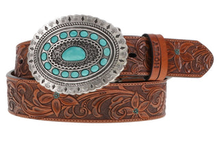 "Medina" Floral Hooey Ladies Belt w/ Turquoise