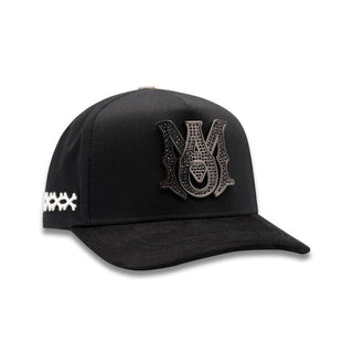 Side angle view highlighting metallic AMR emblem on black crown