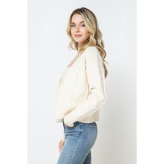 Two-Piece Ribbed Knit Lounge Set- Cream