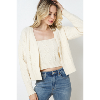Two-Piece Ribbed Knit Lounge Set- Cream