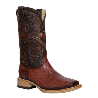 El General Men's Exotic Lizard Rodeo Cowboy Boots - Cognac