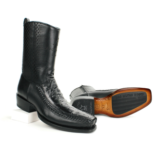 Los Altos Portugal Black Ostrich 7X Semi Square Toe Boots