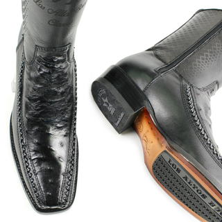 Los Altos Portugal Black Ostrich 7X Semi Square Toe Boots