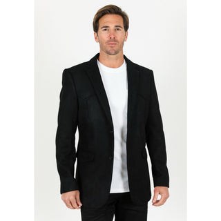 Platini Men's Double Button Faux Suede Blazer- Black