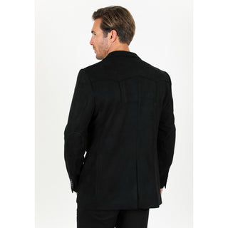 Platini Men's Double Button Faux Suede Blazer- Black