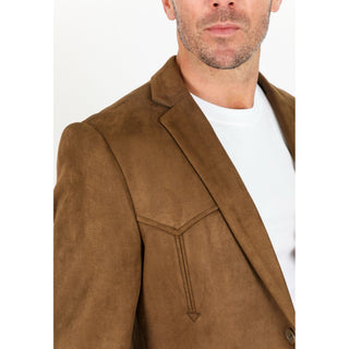 Platini Men's Double Button Faux Suede Blazer- Brown