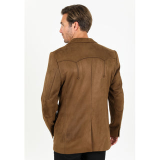 Platini Men's Double Button Faux Suede Blazer- Brown