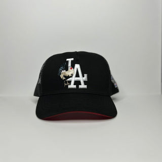 LA Rooster Black Embroidered Trucker Hat