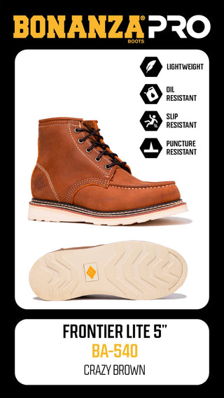 Bonanza 5" Moc Toe Women's & Juniors Frontier Classic Work Boot - Crazy Brown
