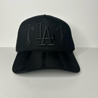 LA Cross Black Embroidered Trucker Hat - Black/Black