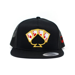 4 Cards Poker Embroidered Trucker Hat