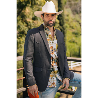 Platini Men's Black Western Sport Coat w/ Elbow Patch - Charcoal