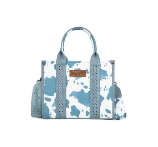 Wrangler Cow Print Concealed Carry Tote/Crossbody - Light Blue
