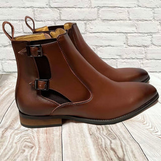Men's Leather Chelsea Boot w/ Side Buckles - Honey