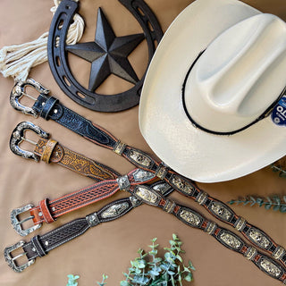 Horse Scalloped Concho Western Belt - Honey