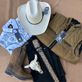 Laser Cowboy Belt w/ Embroidery - Black