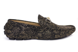 Men's Snake Print Driver Loafers - Black