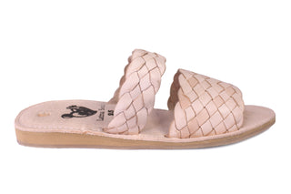 "Marina" Double Strap Leather Slides - Hueso