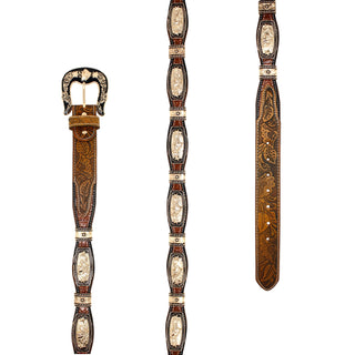 Horse Scalloped Concho Western Belt - Honey