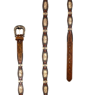 Bull Rider Scalloped Concho Western Belt - Honey