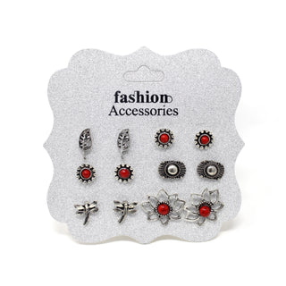 6 Pairs of Red Stud & Charm Earrings