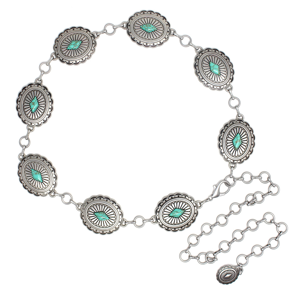 Women's Turquoise Concho Chain Belt MexWest