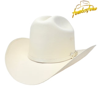 A white Tombstone 1000X Laredo cowboy hat with a wide brim and a band.