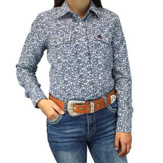 Bandoleros Western Cowgirl Shirt - White & Blue