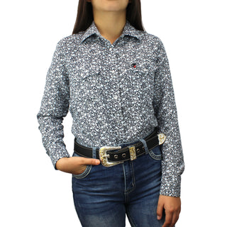 Bandoleros Western Cowgirl Shirt - White & Navy