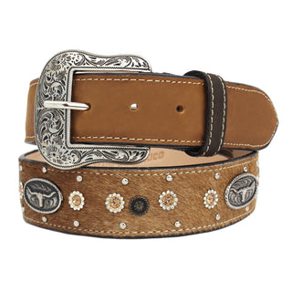 Western Concho Belt w/ Cowhide