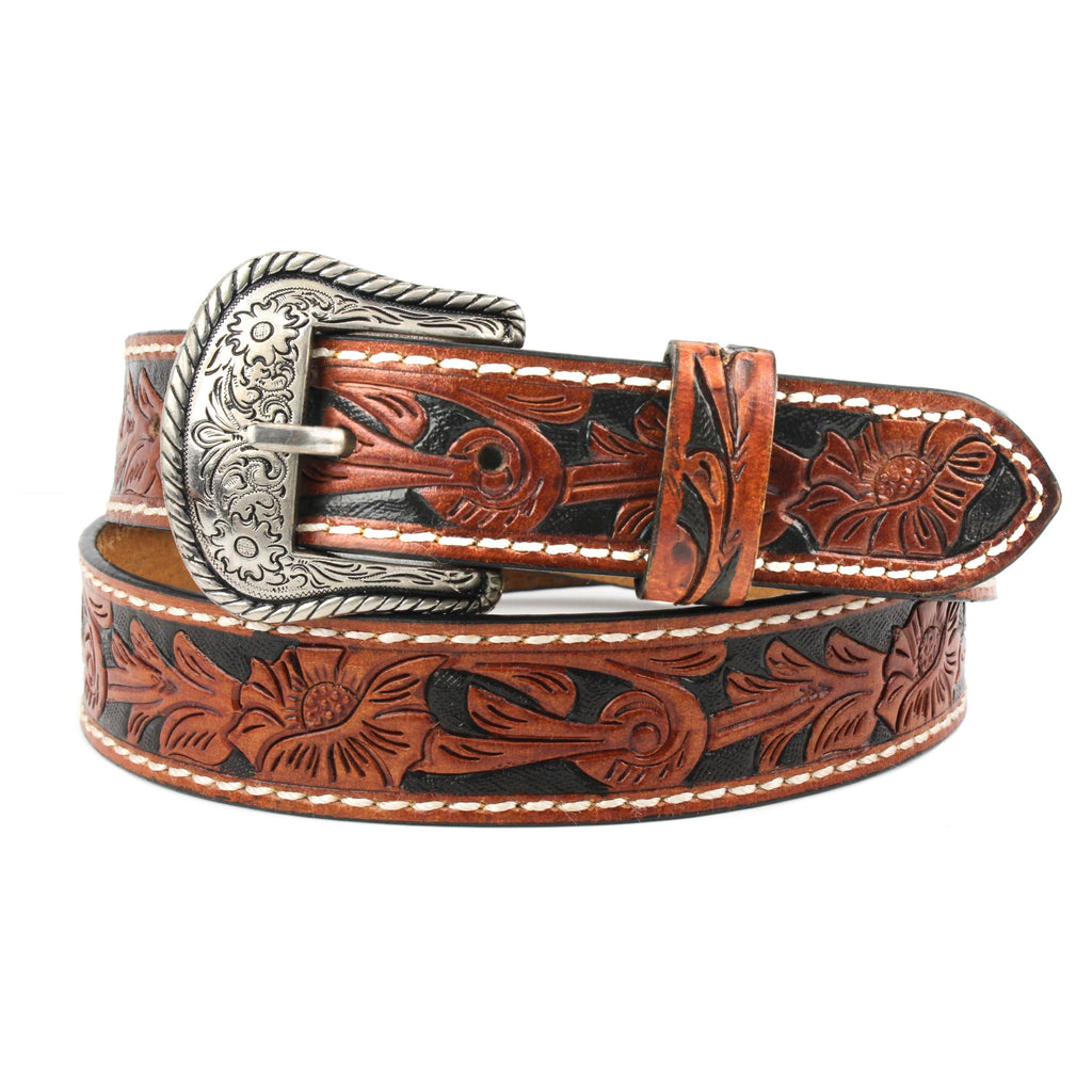 American Bison Tooled Leather Belt - Honey – MexWest display picture 1