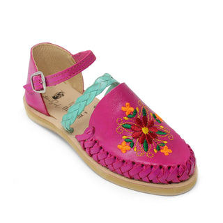 "Paloma" Women's Floral Huaraches - Dark Fuchsia