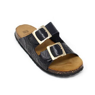 "Chloe" Women's Floral Strapped Sandal - Black